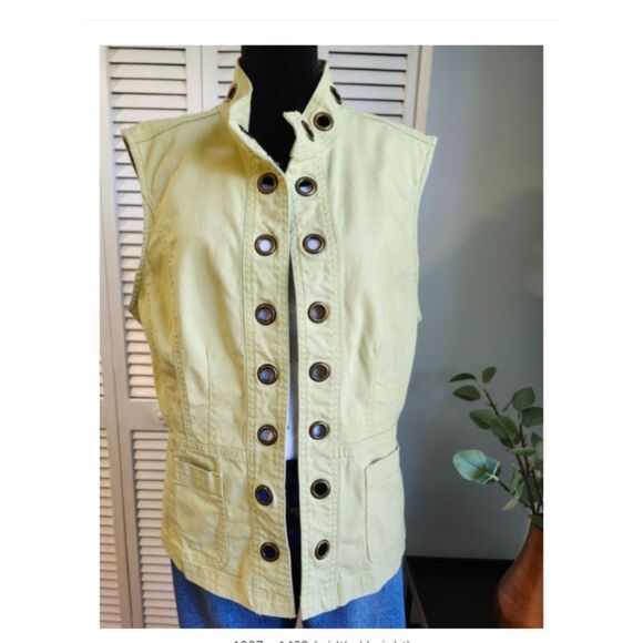 Patchington Chartreuse Green Denim Vest L Cotton Stretch Grommet Detail - Picture 1 of 10